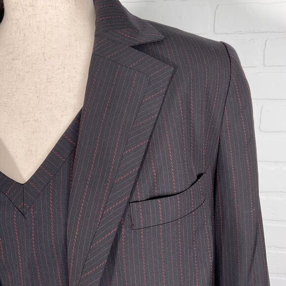 Amanda Smith Jacket Tank Women 14W Black‎ Red Pinstripe 2pc Career Retro VTG - Picture 2 of 15